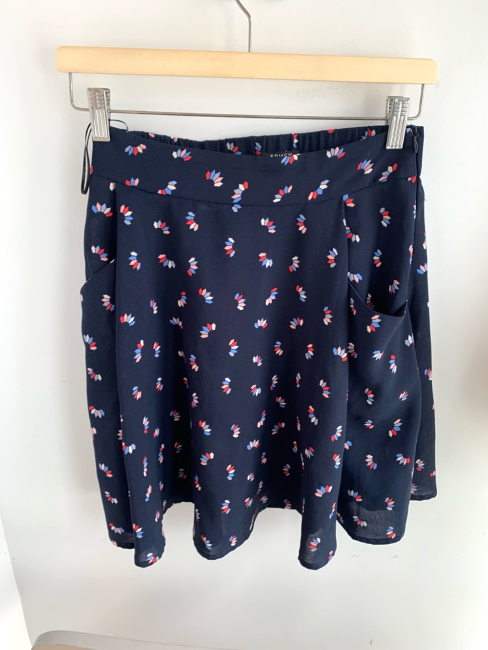 Navy Floral Skater Skirt with Red & White Accents by